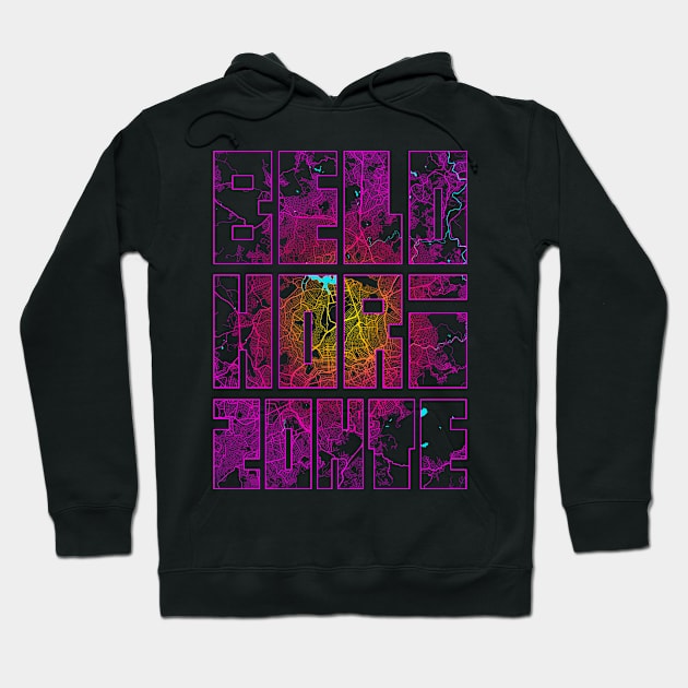 Belo Horizonte, Brazil City Map Typography - Neon Hoodie by deMAP Studio